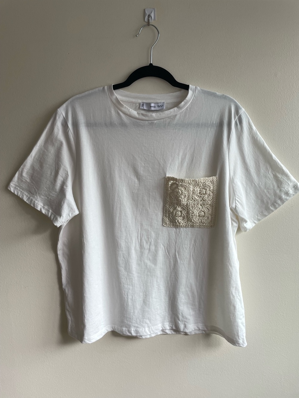 MNG White Crochet Pocket Short Sleeve Tee XL